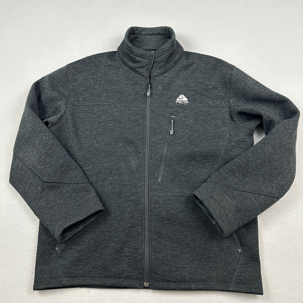 Nike ACG Jacket Men M Charcoal Heather Full Zip Waffle Fleece Knit Wool Blend